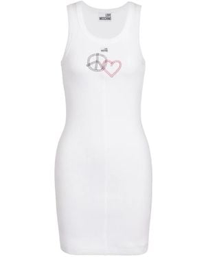 Love Moschino Embroidered Ribbed Dress - White