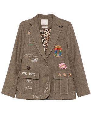 FRONT STREET 8 Single-Breasted Embroidered-Patch Blazer - Brown
