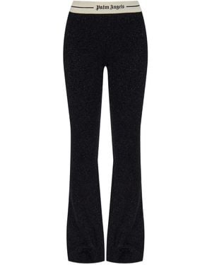 Palm Angels Logo-Waistband Flared Trousers - Blue