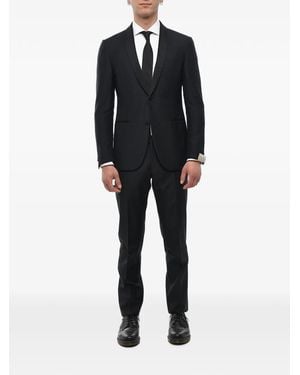 Corneliani Satin-Lapel Virgin-Wool Suit - Black