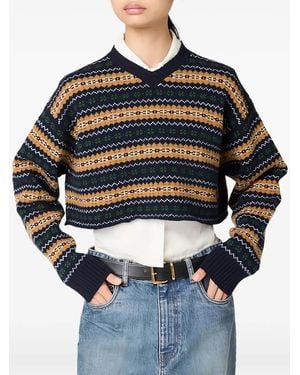 Miu Miu Jacquard-Knit Cropped Jumper - Blue