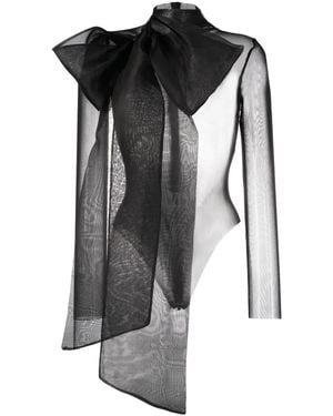 Atu Body Couture Semi-Sheer Bow-Detail Bodysuit - Black