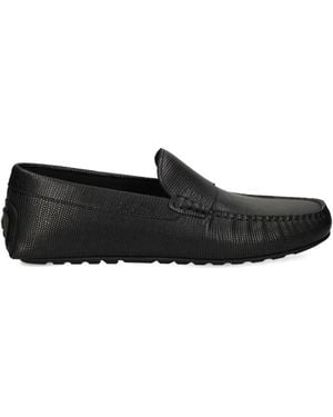 BOSS Printed-Leather Loafers - Black