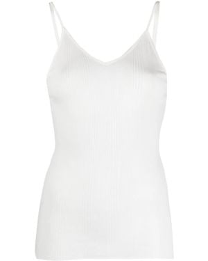 KHAITE Ribbed Cotton-Blend Spaghetti Strap Top - White