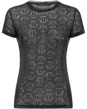 Philipp Plein Tulle Monogram Strass T-Shirt - Black