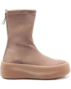 Vic Matié Stretch Suede Platform Ankle Boots - Brown