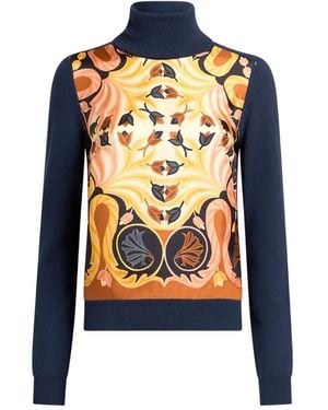 Etro Roll-Neck Printed Sweater - Blue