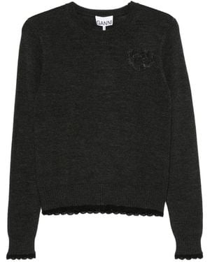 Ganni Wool Cotton Crewneck - Black