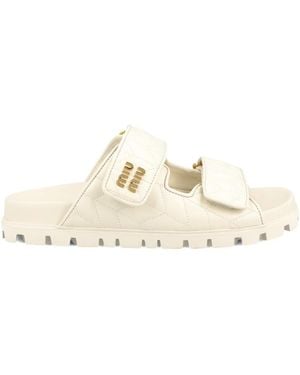 Miu Miu Quilted Logo Sandals - Natural