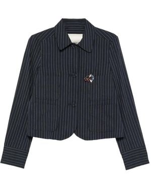 ODEEH Pinstripe-Pattern Crystal-Embellished Jacket - Blue