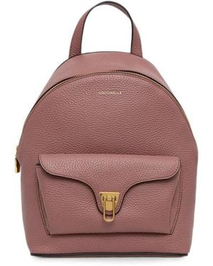 Coccinelle Small Beat Front-Pocket Leather Backpack - Pink