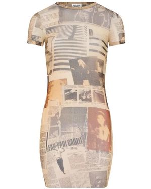 Jean Paul Gaultier Newspaper-Print Mini Dress - Natural