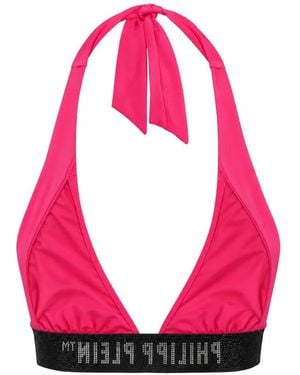 Philipp Plein Halterneck Logo-Underband Bikini Top - Pink