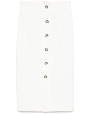 Nissa Floral-Buttons Midi Skirt - White