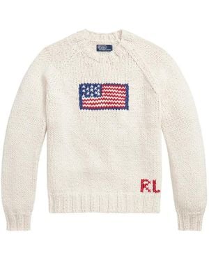 Polo Ralph Lauren Flag-Intarsia Chunky-Knit Jumper - White