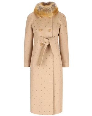 Valentino Garavani Sequin-Embellished Faux-Fur Collar Coat - Natural