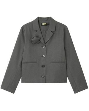 Mini Cream Star-Patchwork Single-Breasted Jacket - Gray