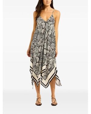 Seafolly Shell-Print Handkerchief-Hem Midi Dress - Metallic