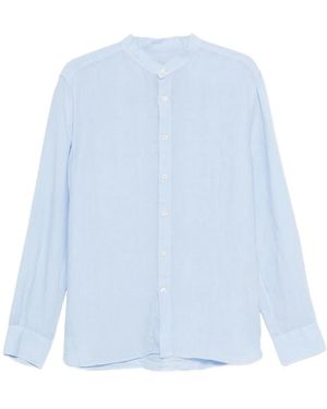 120% Lino Chemise À Col Officier - Bleu