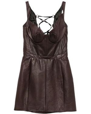 Maria Lucia Hohan Rika Lace-Up Leather Mini Dress - Brown