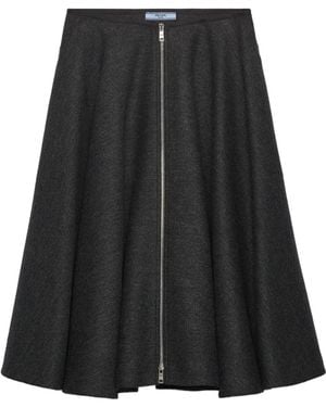 Prada Falda Midi De Lana Doble - Negro