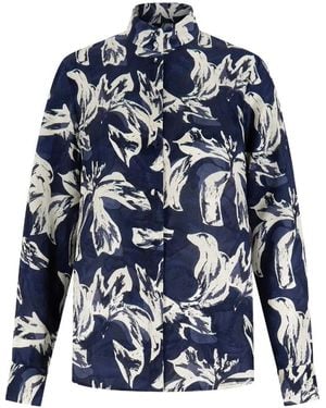 Shanghai Tang Floral-Print Button-Up Shirt - Blue