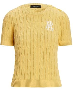 Ralph Lauren Cable-Knit Short-Sleeves Top - Yellow