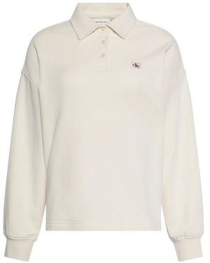 Calvin Klein Logo-Patch Long-Sleeved Polo Shirt - White