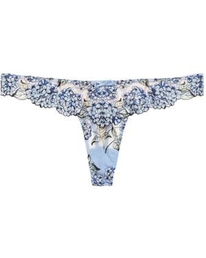Fleur du Mal Hydrangea Embroidered Thongs - Blue