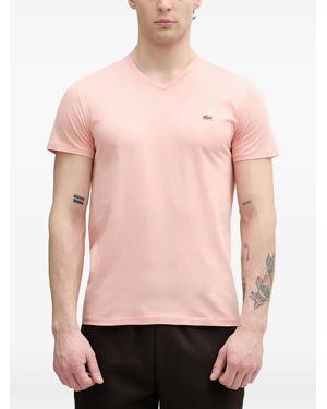 Lacoste Logo-Patch V-Neck T-Shirt - Pink