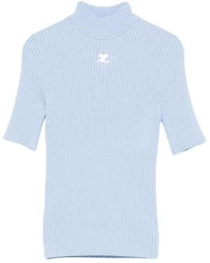 Courreges Geribbelde Top Met Hoge Hals - Blauw