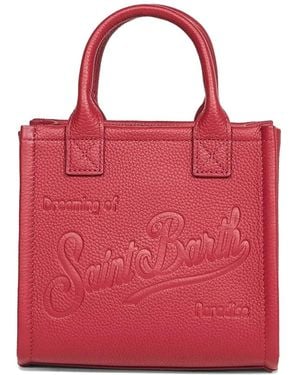 MC2 Saint Barth Mini Grained Logo Leather Tote Bag - Red