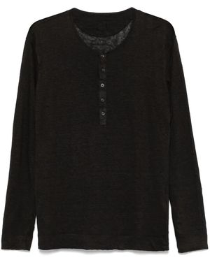120% Lino ヘンリーネック リネン Tシャツ - ブラック