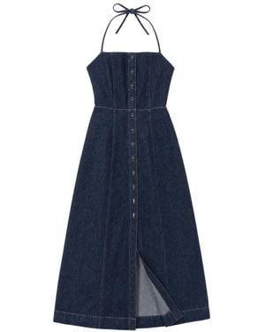 Reformation Manon Halterneck Denim Midi Dress - Blue