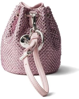 Prada Mini Icon Satin And Crystals Keychain Charm - Pink