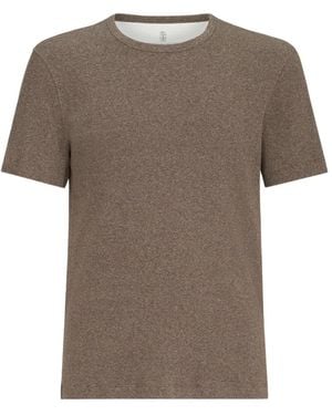 Brunello Cucinelli Denim-Effect Ribbed-Cotton-Jersey Crew-Neck T-Shirt - Grey