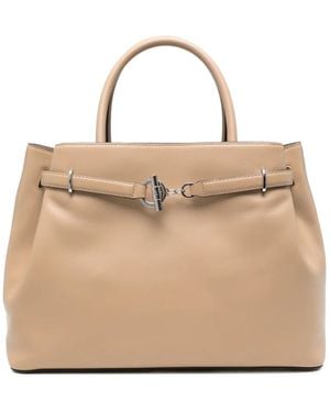 Ralph Lauren Logo-Plaque Leather Tote Bag - Natural