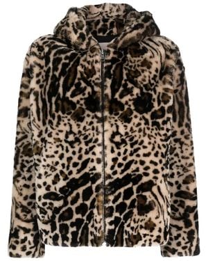 Yves Salomon Leopard-Print Shearling Hooded Jacket - Black