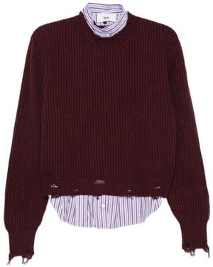 SOLOTRE Distressed Ribbed-Knit Sweater - Purple