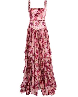 Cinq À Sept Trailing Hibiscus Leema Floral Ruffled Maxi Dress - Red
