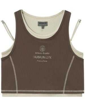 Musium Div. Layered Contrast-Stitch Top - Brown