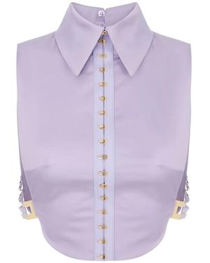 Elisabetta Franchi Shirt-Collar Cotton Bib - Purple