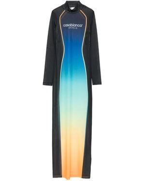 CASABLANCA Mesh Printed Gradient Maxi Dress - Blue