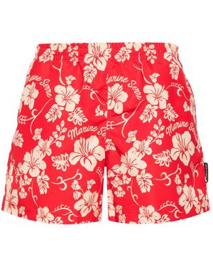 Marine Serre Floral-Print Swim Shorts - Red