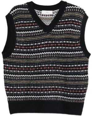 DUNST Trui Met V-Hals En Fairisle-Patroon - Zwart