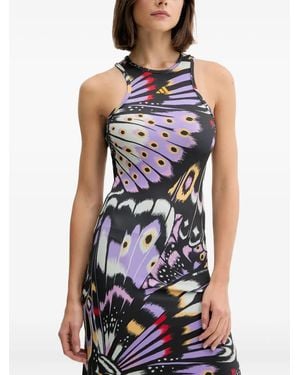 adidas X Farm Racer-Back Butterfly-Print Maxi Dress - Blue