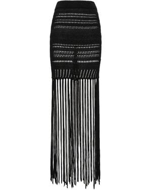 Laneus Knitted Fringe Maxi Skirt - Black