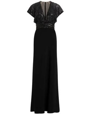 Jenny Packham Cary Sequin V-Neck Maxi Dress - Black