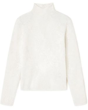 Ganni Flower Jacquard Mockneck Top - White