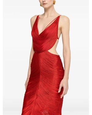 Nissa Backless Fringed Midi Dress - Red